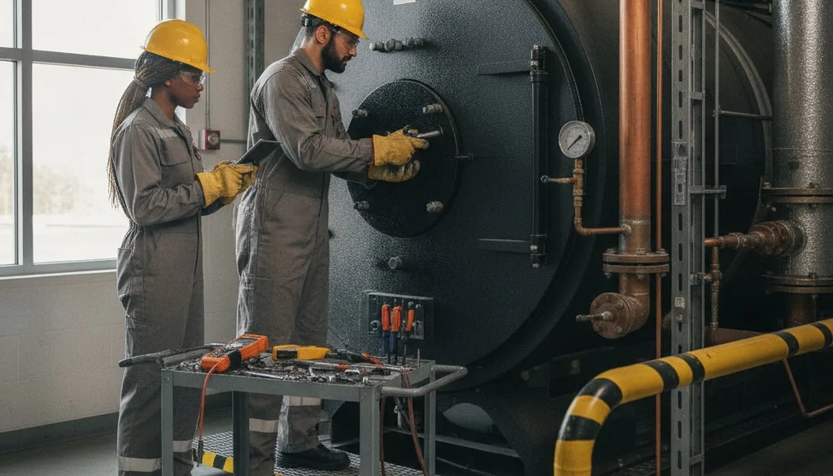 Seattle, WA plumber repairing a boiler for a home heating system service call