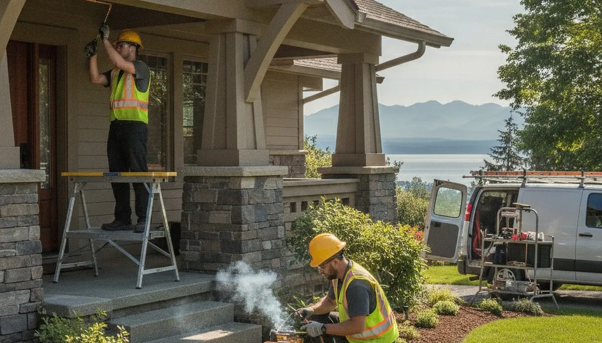 Seattle, WA plumbing repair technician servicing a residential pipe leak