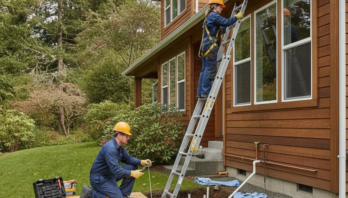 Seattle, WA plumbing repair technician fixing a residential pipe leak with professional tools