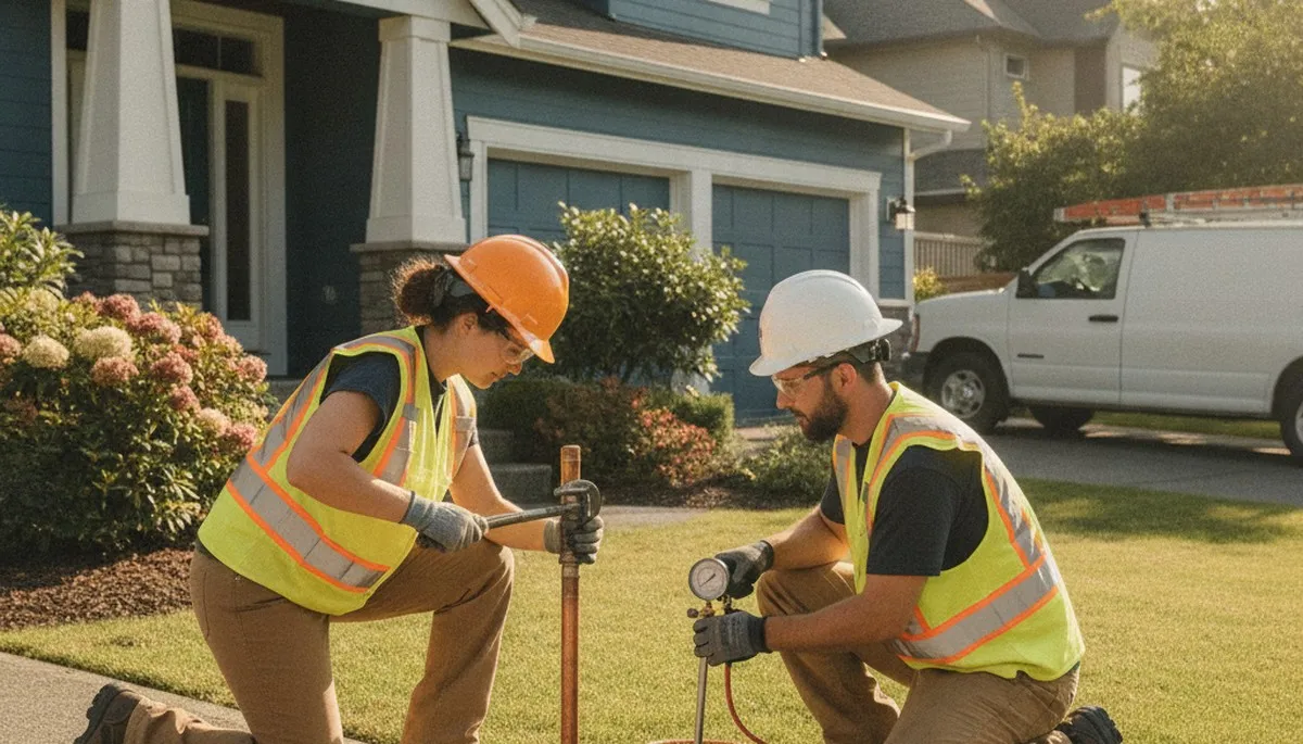 Seattle, WA plumbing repair technician inspecting a pipe in a residential service call