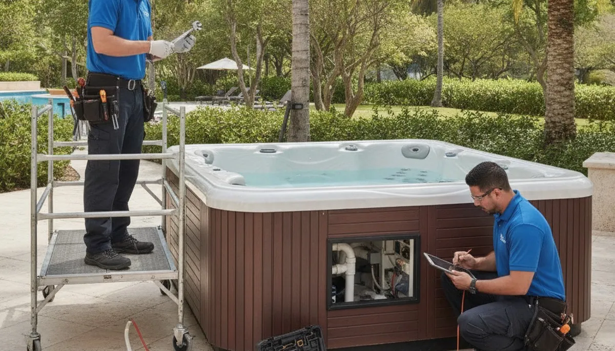 Seattle, WA spa repair plumber servicing a home spa for reliable plumbing maintenance