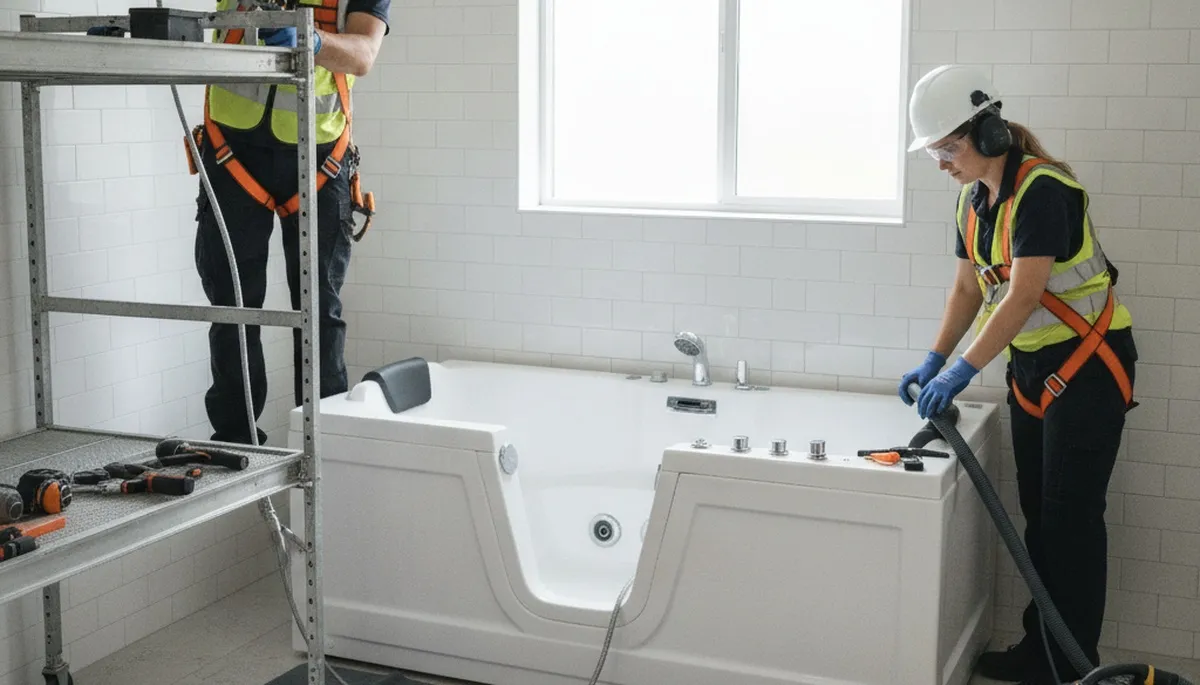 Seattle, WA plumber installing a walk-in tub for safer home bathing services