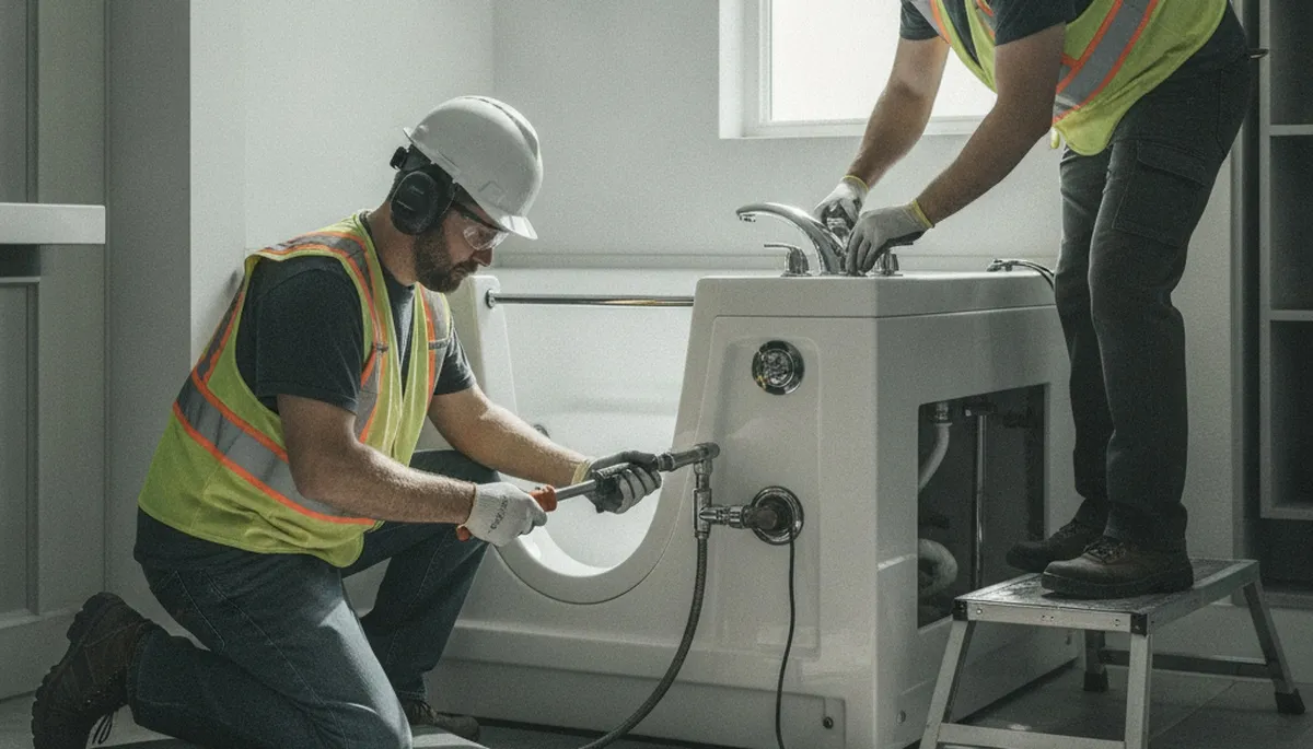 Seattle, WA plumber installing a walk-in tub for safer, accessible home bathing